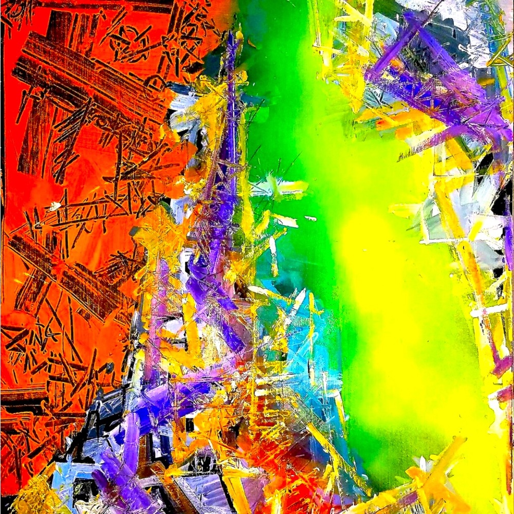 Original wall art painting mixmedia on canvas 48”x36”x 2” titled:Arrondisemont